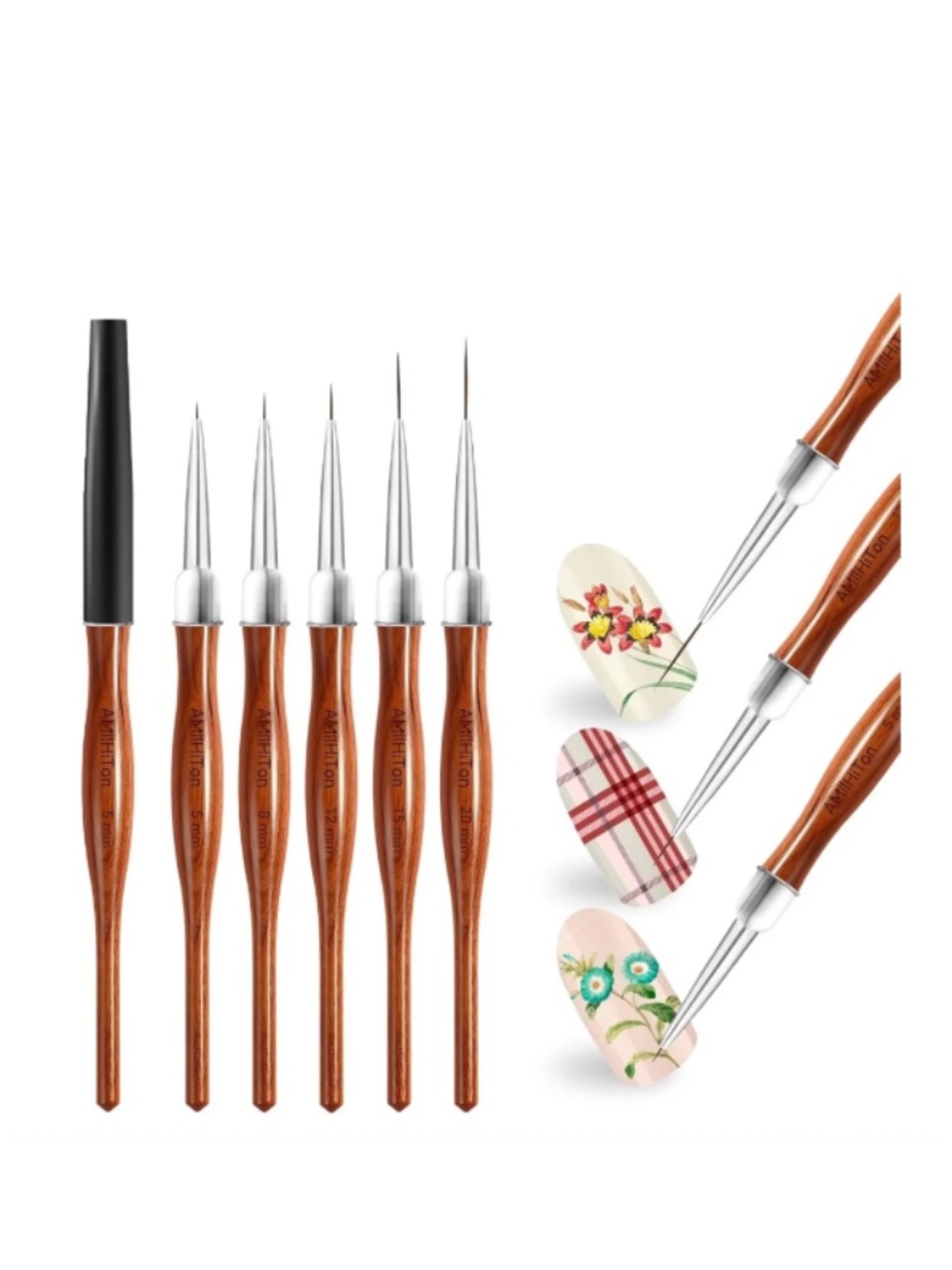 5 Wooden Nail Art And Crafting Liner Brush Set